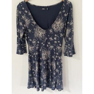 Obey Worldwide Women’s Blue A-Line Fit And Flare Boho Size XS MIDI Floral Dress